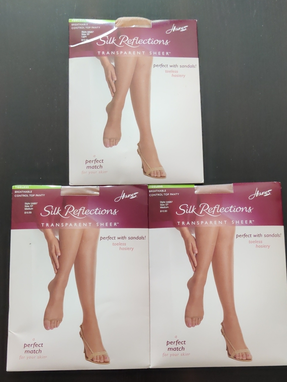 Hanes Silk Reflections Transparent Sheer Toeless Hosiery - Light & Medium Nude